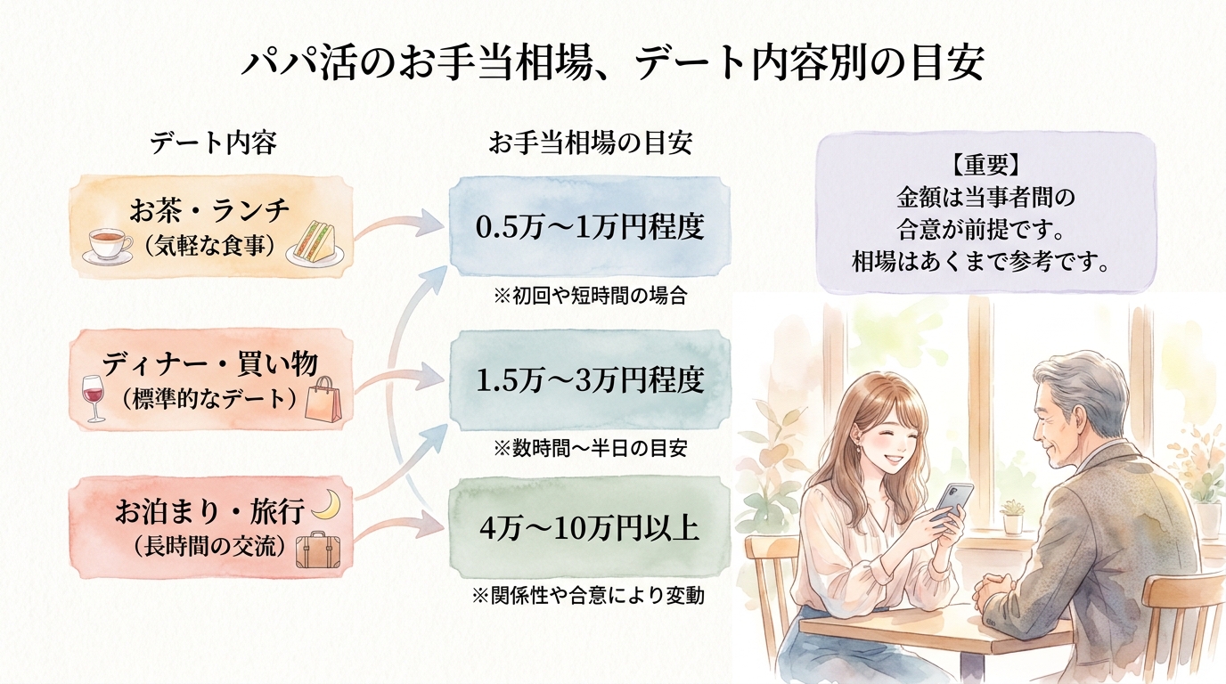 パパ活のお手当相場、デート内容別の目安