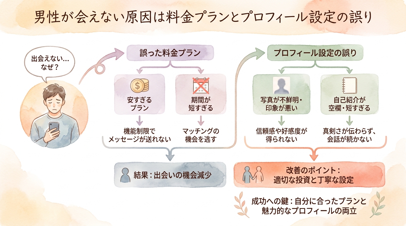 男性が会えない原因は料金プランとプロフィール設定の誤り