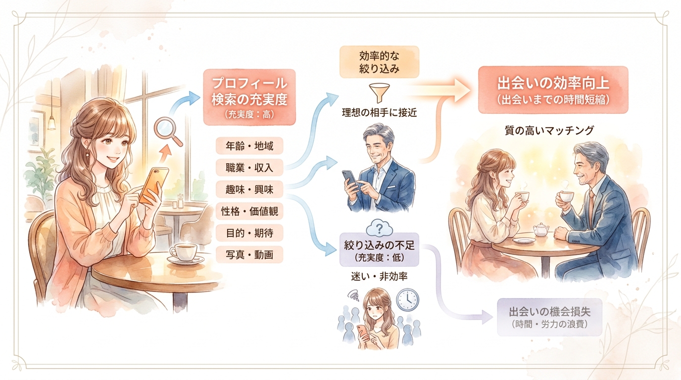 プロフィール検索の充実度が出会いの効率を左右する