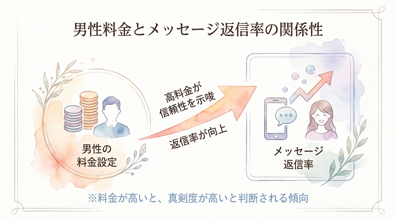 男性料金とメッセージ返信率の関係性